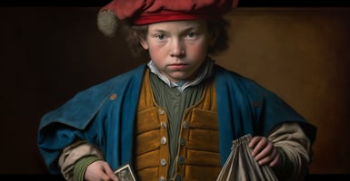 ein armer junge der seine taschen zeigt
